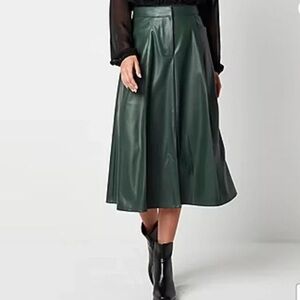 Worthington Elegant Green Leather Midi Skirt